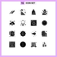 grupo de símbolos de ícone universal de 16 glifos sólidos modernos de mão negócios montanha compras bolsa de mão editável elementos de design vetorial vetor
