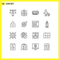 conjunto moderno de 16 contornos pictograma de seta pai dispositivo família criança elementos de design de vetores editáveis