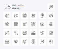pacote de ícones de 25 linhas de eletrônicos, incluindo retrô. parque. tábua. luzes. elementos vetor