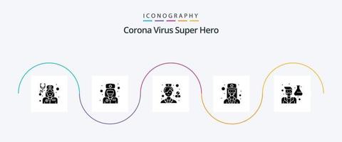 pacote de ícones do super-herói do vírus corona, glifo 5, incluindo feminino. enfermeira. avatar. garota. farmacêutico vetor