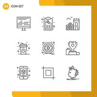 pacote de ícones vetoriais de estoque de 9 sinais e símbolos de linha para relaxar lista de pausa para café firewall de café elementos de design vetorial editáveis vetor