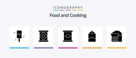 pacote de ícones food glyph 5 incluindo . Spam. pão. pão. design de ícones criativos vetor