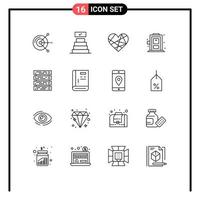 pacote de ícones vetoriais de estoque de 16 sinais e símbolos de linha para montagem em rack, computador, porta de amor, elementos de design de vetores editáveis em casa