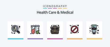 cuidados de saúde e linha médica preencheram o pacote de 5 ícones, incluindo o rosto. urologia. ecg. ureteres. doença dos pulmões. design de ícones criativos vetor