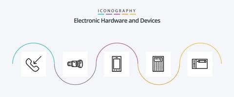 Dispositivos linha 5 pacote de ícones incluindo design. dispositivo. meios de comunicação. calculadora. tábua vetor