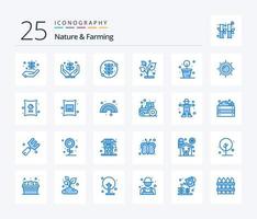 natureza e agricultura pacote de ícones de 25 cores azuis, incluindo maçã. agricultura. plantar. sol. paisagem vetor