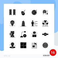 16 sinais de glifos sólidos universais símbolos de quadro de ideias pintura elementos de design de vetores médicos editáveis on-line