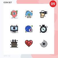 grupo de 9 sinais e símbolos de cores planas de linha preenchida para serviços de notificação de conscientização erro realidade virtual elementos de design de vetores editáveis