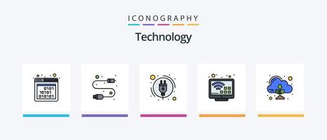 linha de tecnologia cheia de 5 ícones incluindo controle. emissão. lar. televisão. Internet. design de ícones criativos vetor