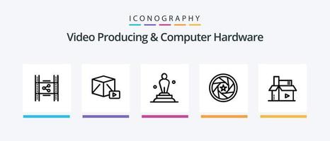 produção de vídeo e pacote de ícones de linha 5 de hardware de computador, incluindo senhora. personagem. especial. avatar. teatro. design de ícones criativos vetor