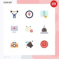grupo de 9 sinais e símbolos de cores planas para o dia da educação excluir elementos de design de vetores editáveis de coração de calendário