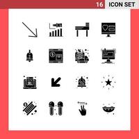 conjunto de 16 sinais de símbolos de ícones de interface do usuário modernos para anel de cadeira de casamento web coração elementos de design de vetores editáveis