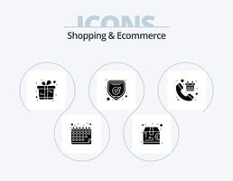 compras e ícone de glifo de comércio eletrônico pack 5 design de ícone. carrinho. compras. presente. escudo. proteção vetor