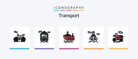 linha de transporte cheia de 5 ícones incluindo . transporte. transporte. bonde. transporte. design de ícones criativos vetor