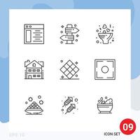 grupo de 9 contornos de sinais e símbolos para elementos de design de vetores editáveis de construção de buquê de casa de xadrez