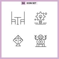 grupo de símbolos de ícone universal de 4 cores planas de linha preenchida modernas de brinquedo de pipa de robô de jantar elementos de design de vetores editáveis