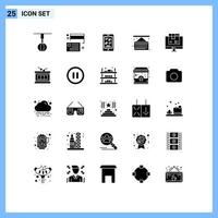 conjunto moderno de 25 glifos e símbolos sólidos, como elementos de design de vetor editável de música de caixa de crédito de carga de vida urbana