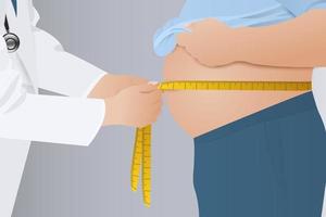 médico medindo obesidade cintura de gordura corporal masculina. obesidade e perda de peso. vetor