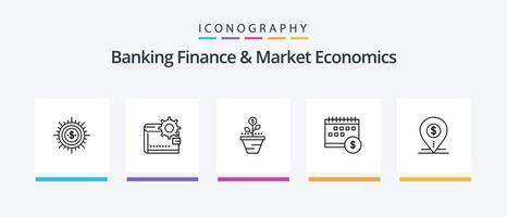 pacote de ícones de linha 5 de finanças bancárias e economia de mercado, incluindo tempo. dólar. banco. bancário. fortuna. design de ícones criativos vetor