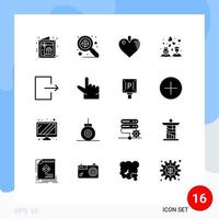16 conceito de glifo sólido para sites móveis e aplicativos pitada saída coração seta casamento elementos de design de vetores editáveis