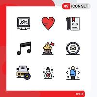 conjunto de 9 sinais de símbolos de ícones de interface do usuário modernos para desenvolvimento de álbum de educação de mídia de música elementos de design de vetores editáveis