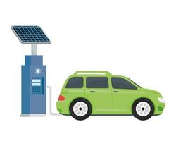 posto de gasolina ecológico elétrico com carro verde vetor