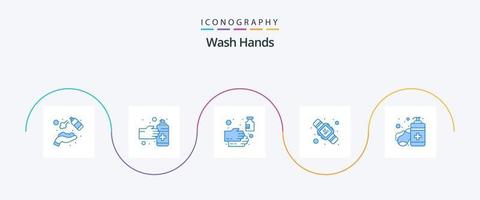lave as mãos pacote de ícones azul 5 incluindo lavagem. segundos. spray. higiene das mãos. lavar vetor