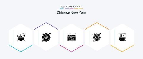 pacote de ícones de 25 glifos do ano novo chinês, incluindo macarrão. chinês. China. linda flor. decorativo vetor