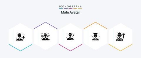 pacote de ícone de 25 glifos de avatar masculino, incluindo mão de obra. engenheiro. macho. funcionário. diplomado vetor