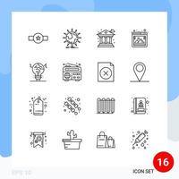 16 símbolos de sinais de contorno universal de elementos de design de vetores editáveis do banco de galeria de fotos do navegador