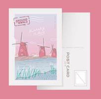 Kinderdijk Holland Landmark Postcard Ilustração vetorial vetor