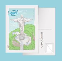 Famoso Corcovado Christ The Redeemer no Rio De Janeiro Postcard Ilustração vetorial vetor