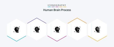 processo do cérebro humano pacote de ícones de 25 glifos, incluindo humano. nuvem. coração. aprendizado. humano vetor