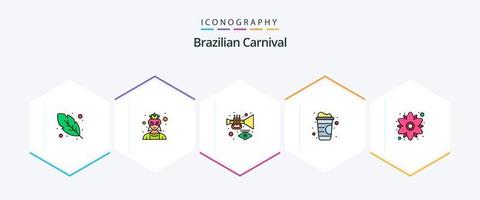 carnaval brasileiro 25 pacote de ícones de linha preenchida, incluindo planta. floral. música. camomila. linha vetor