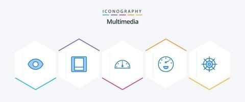 pacote de ícones azul multimídia 25, incluindo . medidor. . engrenagem vetor