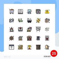 grupo de 25 sinais e símbolos de cores planas de linha preenchida para alerta de medidor de erro de alerta ux elementos de design de vetores editáveis
