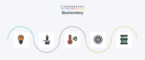 linha de bioquímica cheia de pacote de 5 ícones planos, incluindo biologia. laboratório. tocha. química. átomo vetor