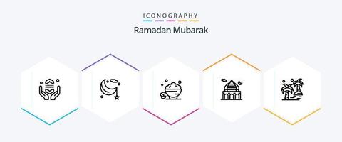 Pacote de ícones de 25 linhas do Ramadã, incluindo lua. masjid. Ramadã. mesquita. rápido vetor