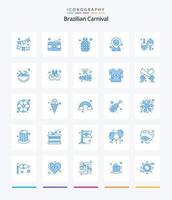 carnaval brasileiro criativo 25 pacote de ícones azuis, como maracas. espaço reservado. fruta. alfinete. brasil vetor