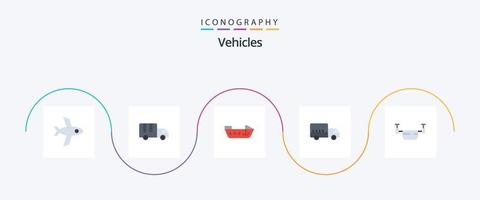 Pacote de ícones plana 5 de veículos, incluindo veículos. contorno. velocidade. drone. caminhão vetor