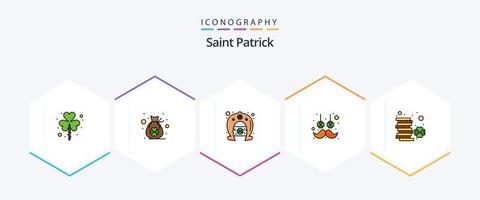 Saint Patrick 25 pacote de ícones de linha preenchida, incluindo moeda. bigode. sorte. cabelo. ferradura vetor