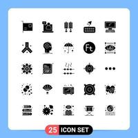conjunto de 25 sinais de símbolos de ícones de interface do usuário modernos para decoração de teclado de reunião de tipo de monitor elementos de design de vetores editáveis