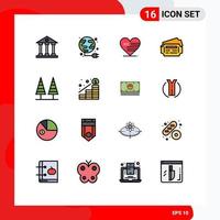 pacote de ícones vetoriais de estoque de 16 sinais e símbolos de linha para estação florestal globo bilhete bandeira elementos de design de vetores criativos editáveis