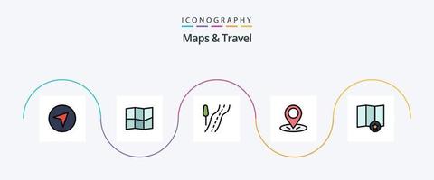 mapas e linha de viagem preenchida com 5 ícones planos, incluindo . GPS. lugar vetor