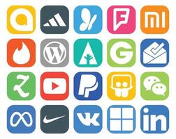 20 pacotes de ícones de mídia social, incluindo messenger slideshare forrst paypal youtube vetor