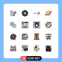 pacote de interface do usuário com 16 linhas básicas de cores planas preenchidas de probabilidade de codificação planeta jogos marte elementos de design de vetores criativos editáveis