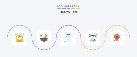 pacote de ícones plano de 5 cuidados de saúde, incluindo emergência. osso. casa de repouso. lar vetor