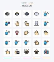 pacote de ícones cheios de 25 linhas humanas criativas, como fora. quatro. pessoa. dedos. humano vetor