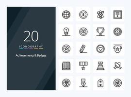 20 ícones de contorno de emblemas de conquistas para apresentação vetor