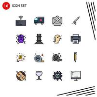 pacote de interface do usuário de 16 linhas básicas cheias de cores planas de utensílios reparação van arma mensagem elementos de design de vetores criativos editáveis